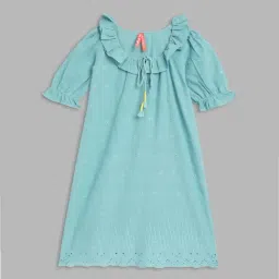Blue Giraffe Kids Blue Embroidered Dress-image-49