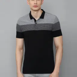 Louis Philippe Sport Black Cotton Slim Fit Striped Polo T-Shirt-image-8