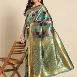 Saree Mall Blue Silk Woven Saree With Unstitched Blouse-picture-18