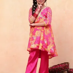 Biba Girls Pink Printed Kurta set image 5