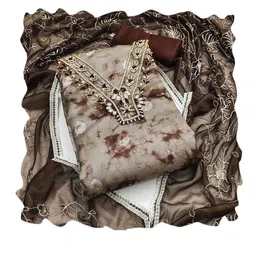 HERE&NOW Floral Embroidred Beads And Stones Unstitched Dress Material image 4