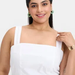 VIRGIO White Flared Fit Solid Dress image 5