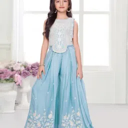 Ministitch Girls Blue Georgette Embroidery Suit Set-image-8