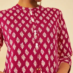 Soch Red Rayon Floral Printed Tunic With Faux Mirror image 5