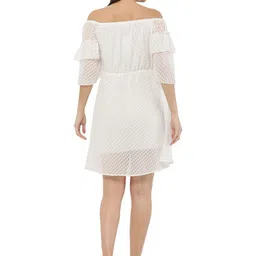 MUMRAA Off-Shoulder Puff Sleeve Ruffled Georgette Fit & Flare Dress image 3