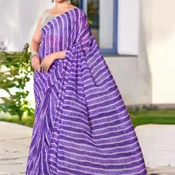 Satrani Purple Striped Saree With Unstitched Blouse-image-66