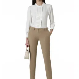 Van Heusen Khaki Cotton Mid Rise Formal Trousers image 5