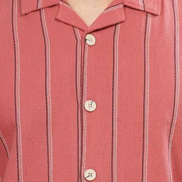 HAMPTONS Men Spread Collar Textured Striped Cotton Casual Shirt image 2