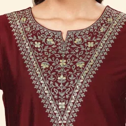 Rangmanch by Pantaloons Maroon Embroidered A Line Kurta image 5