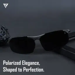 Voyage Black Wraparound Polarised and UV Protected Lens Unisex Sunglasses image 2