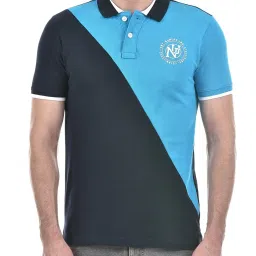Numero Uno Blue Cotton Regular Fit Colour Block Polo T-Shirt image 5