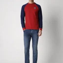 Peter England Maroon & Blue Slim Fit Colour Block Sweatshirt image 5