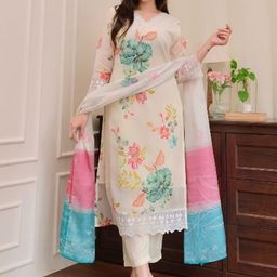 HERE&NOW Women Floral Printed A-Line Kurta with Salwar & Dupatta-picture-21