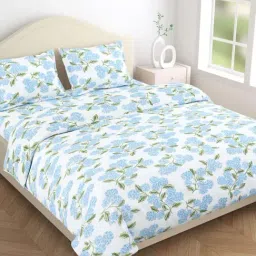 Haus & Kinder Hydrangea Blue Blue & White 186 TC Cotton King Size Bedsheet With 2 Pillow Covers-picture-15