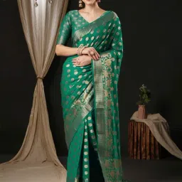 Saree Mall Green Woven Saree With Unstitched Blouse-picture-0