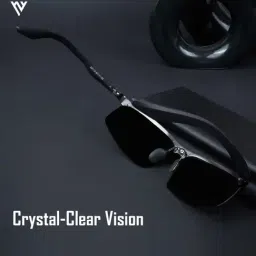 Voyage Black Wraparound Polarised and UV Protected Lens Unisex Sunglasses image 5