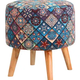Shadowkart Rangoli Aqua Wood Printed Ottoman image 4