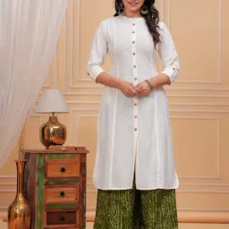 Meeranshi Off White Cotton Solid Three-Quarter Sleeves Kurta-picture-38