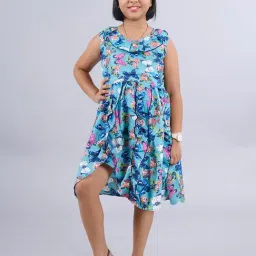 Kiddopanti Kids Aqua Blue Printed Dress-picture-15