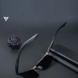 Voyage Black Wraparound Polarised and UV Protected Lens Unisex Sunglasses image 3