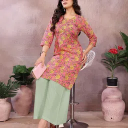 Rangita Women Floral Printed Casual Pure Cotton Straight Kurta-image-72