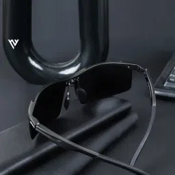 Voyage Black Wraparound Polarised and UV Protected Lens Unisex Sunglasses image 4