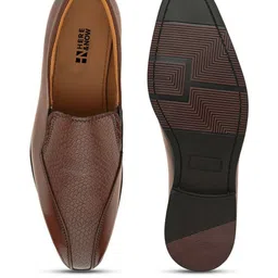 HERE&NOW Men Brown Leather Textured Formal Loafers image 3