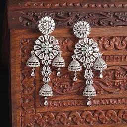 ZENEME Sea Green Floral Jhumkas Earrings-picture-29