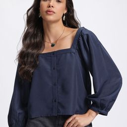 glitchez Puff Sleeve Goals Square Neck A-Line Top-picture-12