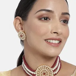 I Jewels Gold-Studded Stone-Studded Jewellery Set-image-79