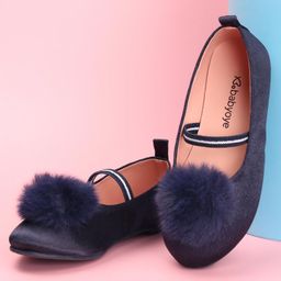 Babyoye Party Wear Bellies Shoes Pom Pom Applique - Navy Blue-picture-7