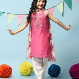 BIBA Sleeveless Floral Sequins Embroidered Straight Kurta Patiala Set - Pink-picture-21
