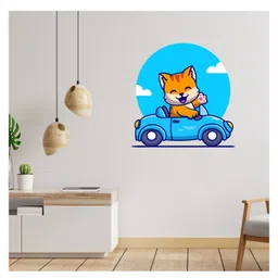 Wallstick Cute Kitty Riding a Car Beautiful Decorative Vinyl Wallsticker-picture-16