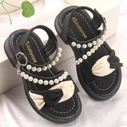 Babyoye Sandals with Bow & Pearl Detailing with Buckle Closure - Black-picture-21