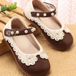 Babyoye Ballerinas with Velcro Closure & Applique - Brown-image-12