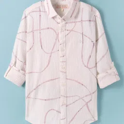 JASH KIDS Cotton Knit Full Sleeves Abstract Art Printed Shirt - Pink & White-picture-16