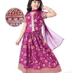 EARTHY TOUCH Single Jersey Knit Half Sleeves Floral Printed Choli Lehenga Set with Dupatta - Purple-picture-20