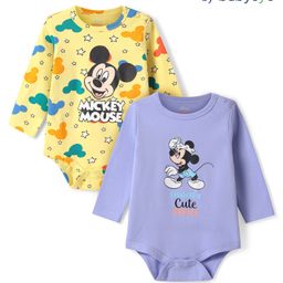 Babyoye Disney Interlock Knit Full Sleeves Onesies with Mickey Mouse Print Pack of2 -Lilac & Yellow-picture-17