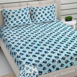 FABINALIV Sky Blue Cartoon Print Woollen King Size Fitted Double Bedsheet with 2 Pillow Covers-picture-22