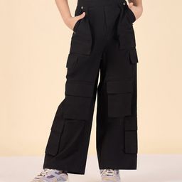 StyloBug Cotton Woven Solid Cargo Pants - Black-picture-9
