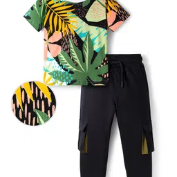 OLLINGTON ST. 100% Cotton Knit Half Sleeves Printed T-Shirt & Jogger Set - Multicolor & Black-picture-31
