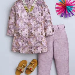 Ahhaaaa Viscose Woven Full Sleeves Floral Printed Jodhpuri Suit & Pant Set - Pink image 1
