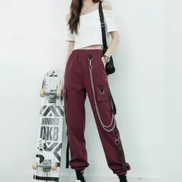 HIGH BUY Women Solid Smart High-Rise Easy Wash Cargo Styles Trousers-picture-25