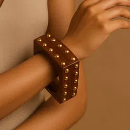 ATIBELLE Set Of 2 Gold-Plated Stone Studded Square Textured Bangles image 2