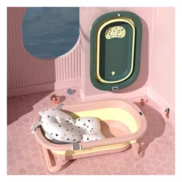 StarAndDaisy Smart Anti-Slip Foldable Collapsible Baby Bathtub with Temperature Meter and Cushion - Pink image 2