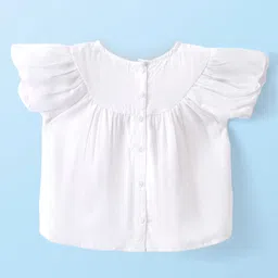 Babyhug Rayon Gathered Half Sleeves Woven Top With Fabric Manipulation - White image 2