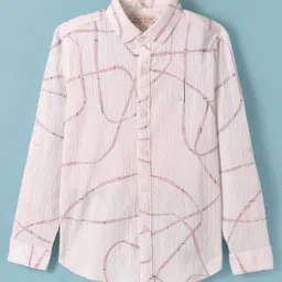 JASH KIDS Cotton Knit Full Sleeves Abstract Art Printed Shirt - Pink & White image 2