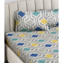 FABINALIV Multicolor Geometric 300 TC Cotton Blend King Size Double Bedsheet with 2 Pillow Covers image 3