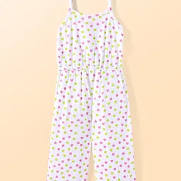 Babyhug Single Jersey Knit Half Sleeves Shirt & Jumpsuit With Text & Heart Print - White image 3