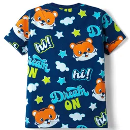 Babyhug Cotton Knit Half Sleeves Co-ords Shorts Night Suit with Cub Print - Navy Blue image 3